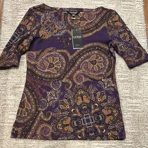 Ralph Lauren Purple Paisley Short Sleeve Top size Ps